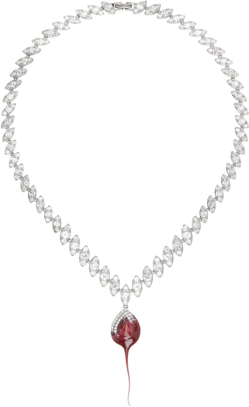 Ottolinger Silver & Red Crystal Dip Necklace In Burgundy