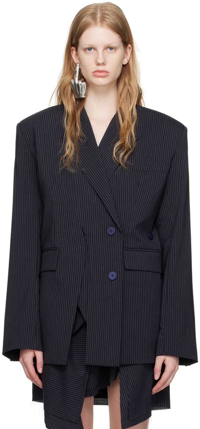 Ottolinger Ssense Work Capsule – Navy Striped Blazer In Navy Pinstripe