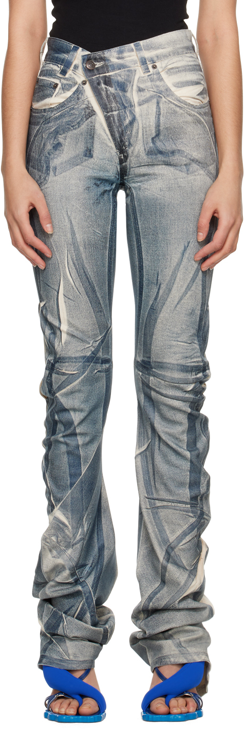Ottolinger: Blue Printed Jeans | SSENSE Canada