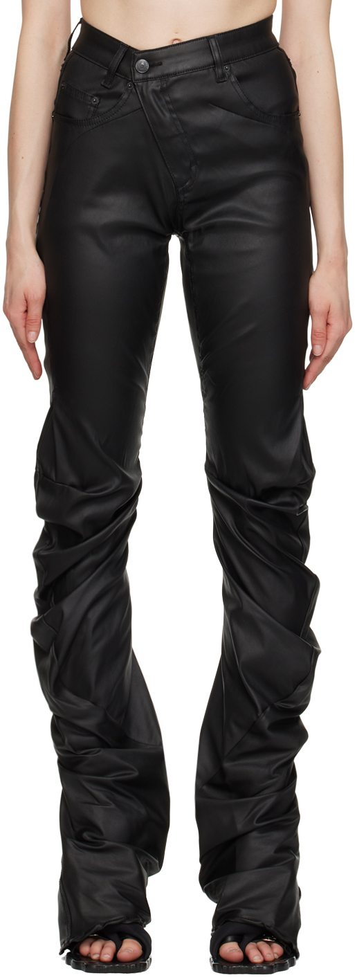 Shop Ottolinger Black Drape Faux-leather Pants In Black Black