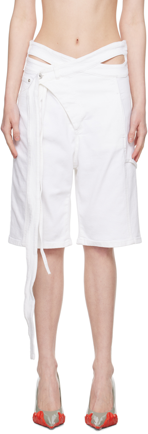 White Asymmetrical Denim Shorts