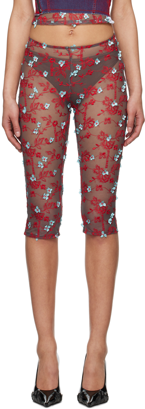 Ottolinger Red Floral Shorts In Red/brown Redbr