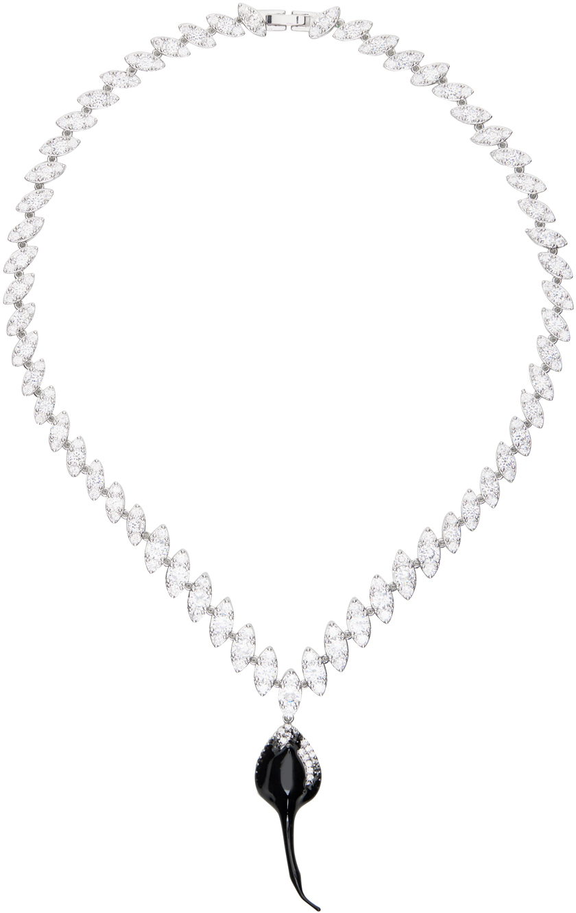 Ottolinger Silver & Black Crystal Dip Necklace In Black Black