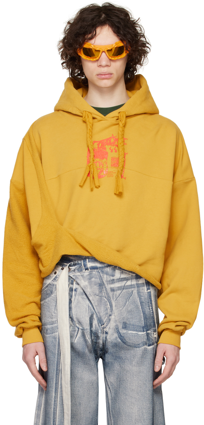 Ottolinger Yellow Drape Cropped Hoodie In Honey Brown Honbro