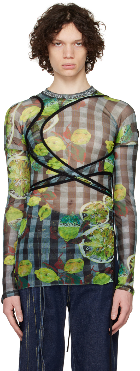 Ottolinger Green Wrap Long Sleeve T-shirt In Lemon Print Lempri