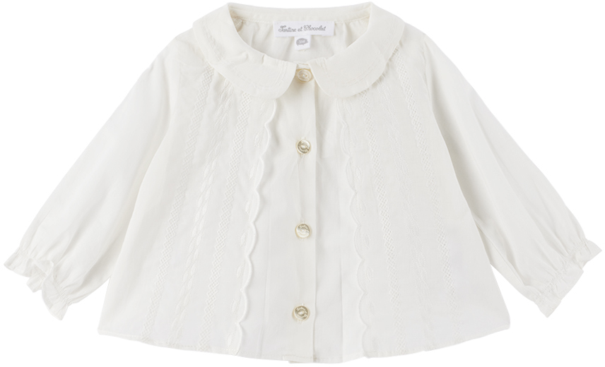 Tartine Et Chocolat Baby White Embroidered Shirt In 11 Ecru