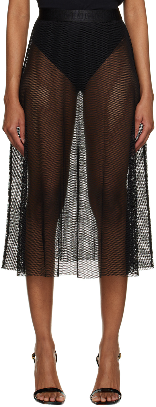 Wolford Black Net Evolution Midi Skirt In 7005 Black
