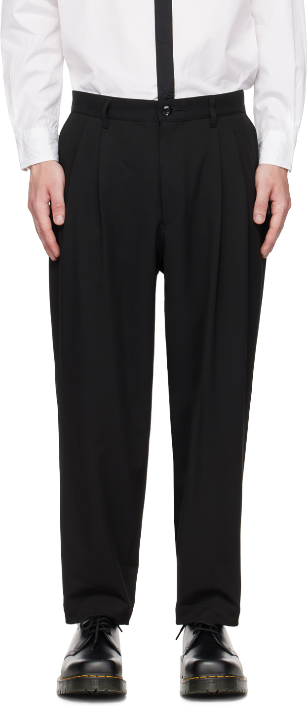 Black Two Tuck Trousers by Neighborhood on Sale