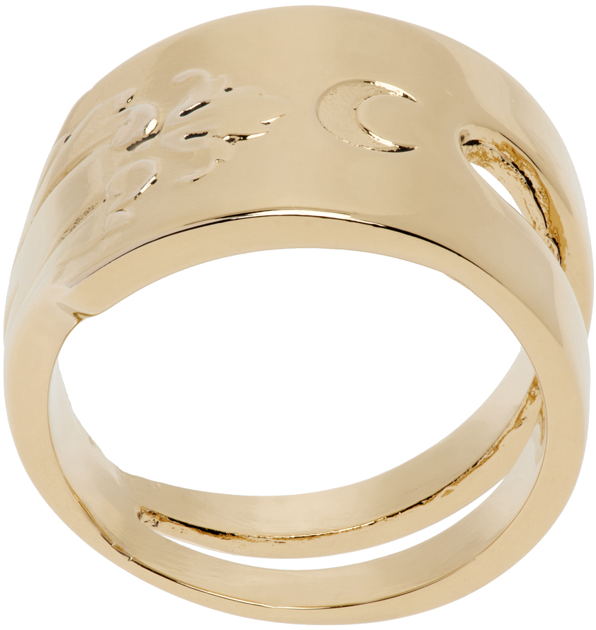 Marine Serre Gold Regenerated Forks Ring In 12 Gold