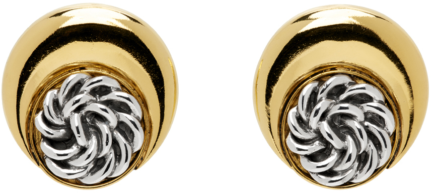 Marine Serre Gold & Silver Regenerated Buttons Moon Earrings In 12 Gold