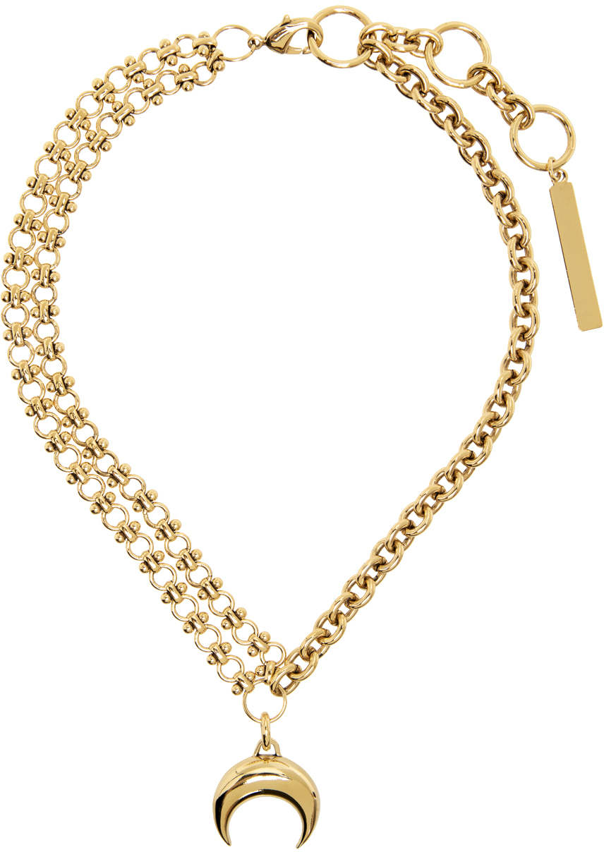 Marine Serre Gold Multiple Chains Moon Charm Necklace