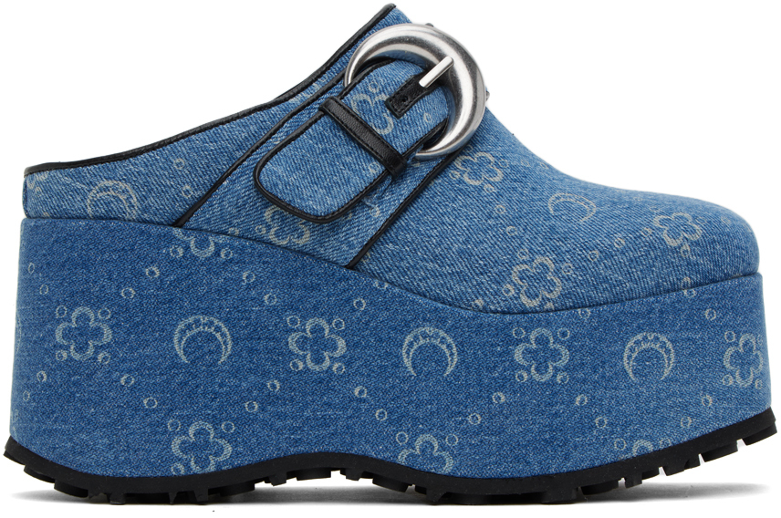 Blue Denim Monogram Clogs by Marine Serre on Sale