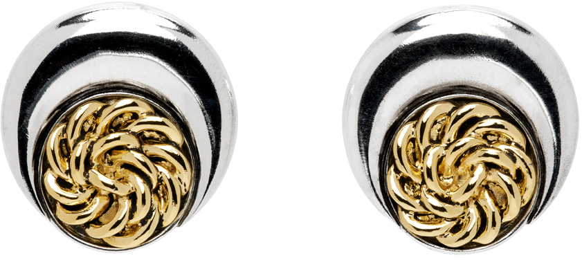 Marine Serre Silver & Gold Regenerated Buttons Moon Earrings In 11 Silver
