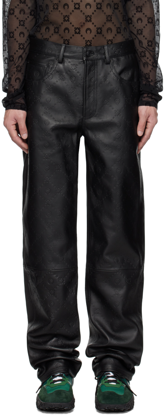 Marine Serre Monogram Embossed Leather Pants In Black