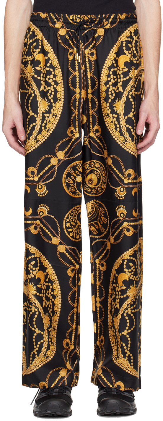 Shop Marine Serre Black Luxurious Pajama Trousers In 00 Ornament Jewelry