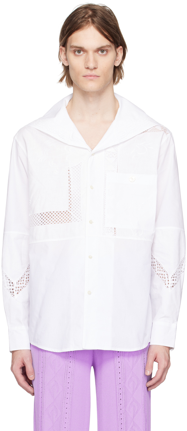 Marine Serre White Lace Paneled Shirt In 01 White