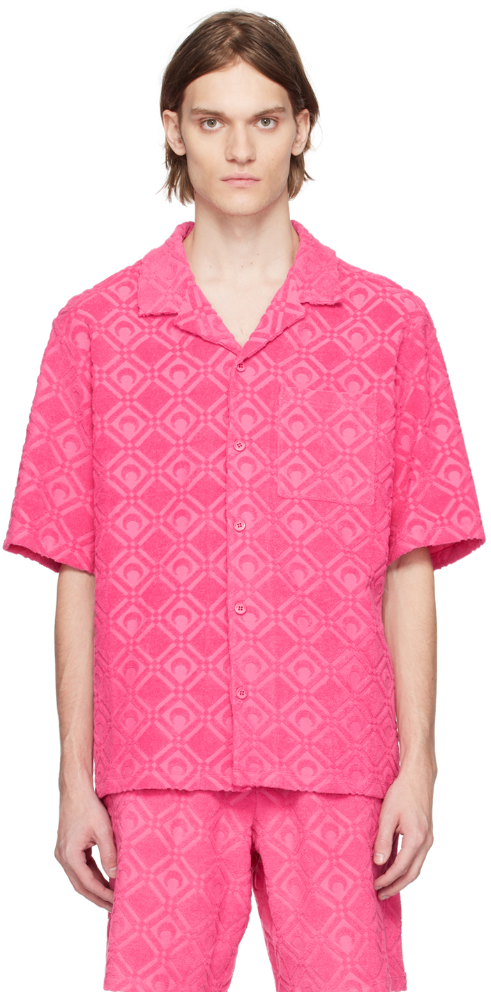 Marine Serre Jacquard Short Sleeve Cotton Towel Shirt In Pink