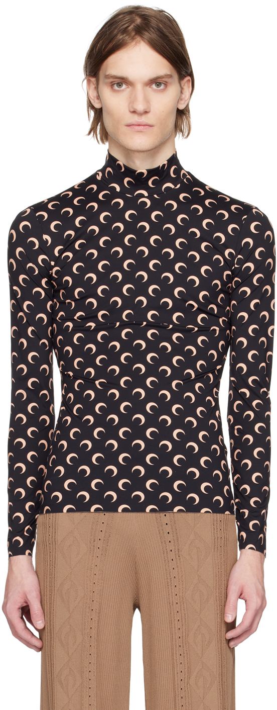 Shop Marine Serre Black Printed Turtleneck In 00 All Over Moon Tan