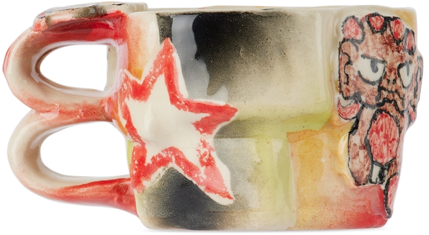 Handle With Care By Christian Moses レッド＆ブラック タイニー Dancer Patchwork マグカップ In Red/orange/green/bla