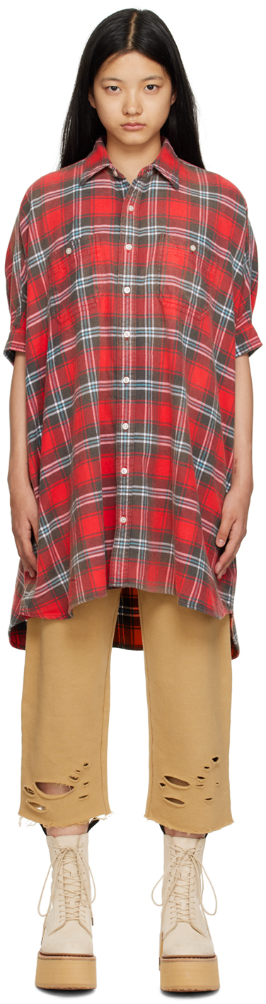 Shop R13 Red Oversized Minidress In Red Plaid