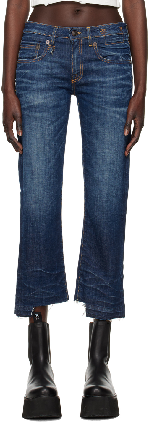 R13 Navy Boy Straight Jeans In Howell Indigo