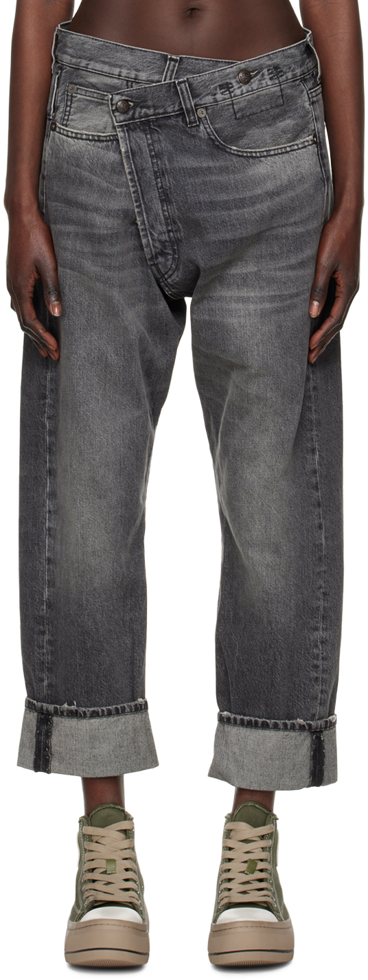 Shop R13 Gray Crossover Jeans In Leyton Black