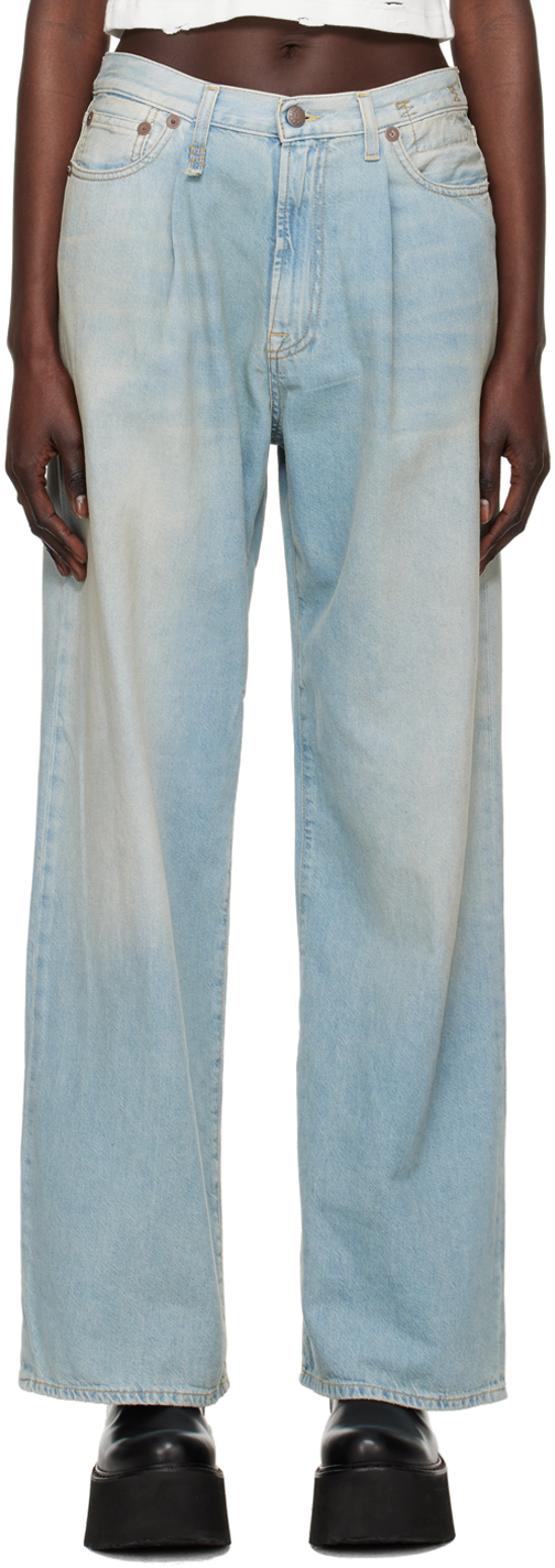 R13 Blue Pleated Jeans In Lennon Blue