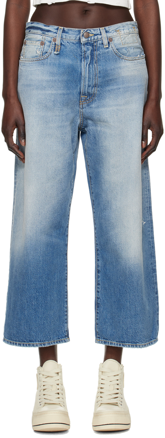 R13 Wide Leg Cotton Denim Jeans In Blue