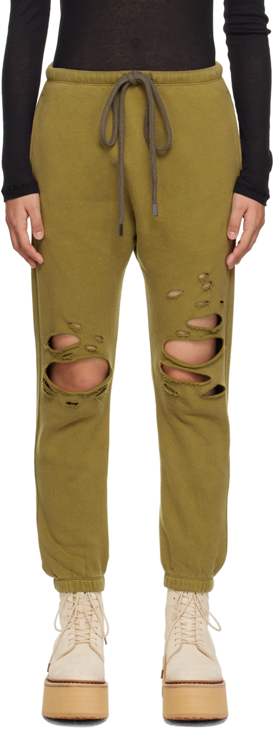 R13 Green Shredded Lounge Trousers In Olive