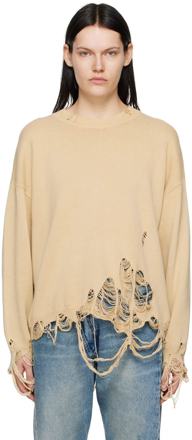 R13 Beige Destroyed Oversized Sweater SSENSE