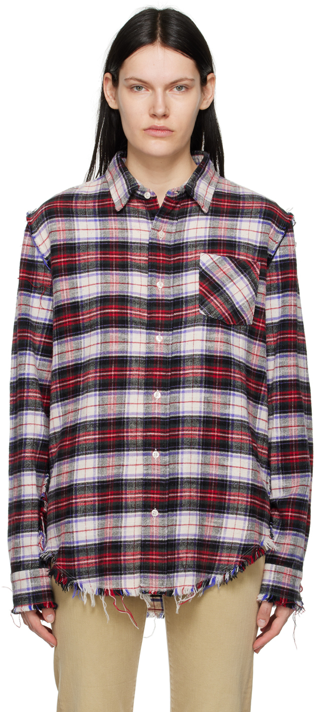 R13 Distressed Checked Cotton-flannel Shirt In Red