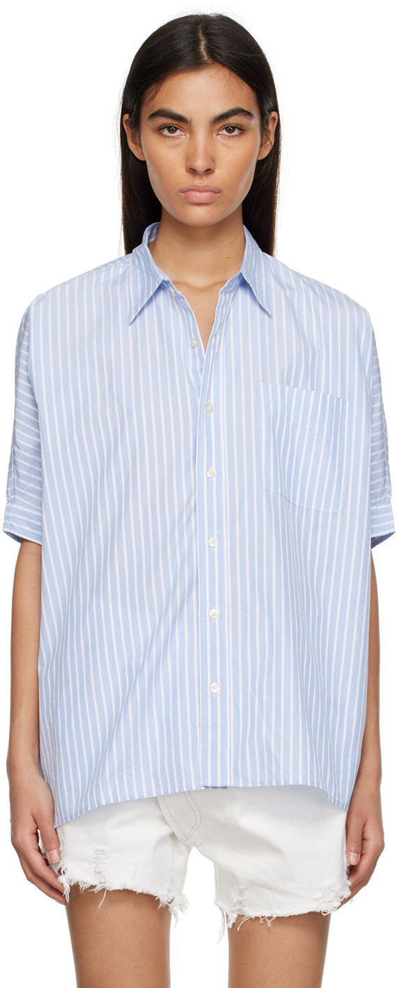 R13: Blue & White Oversized Boxy Shirt | SSENSE