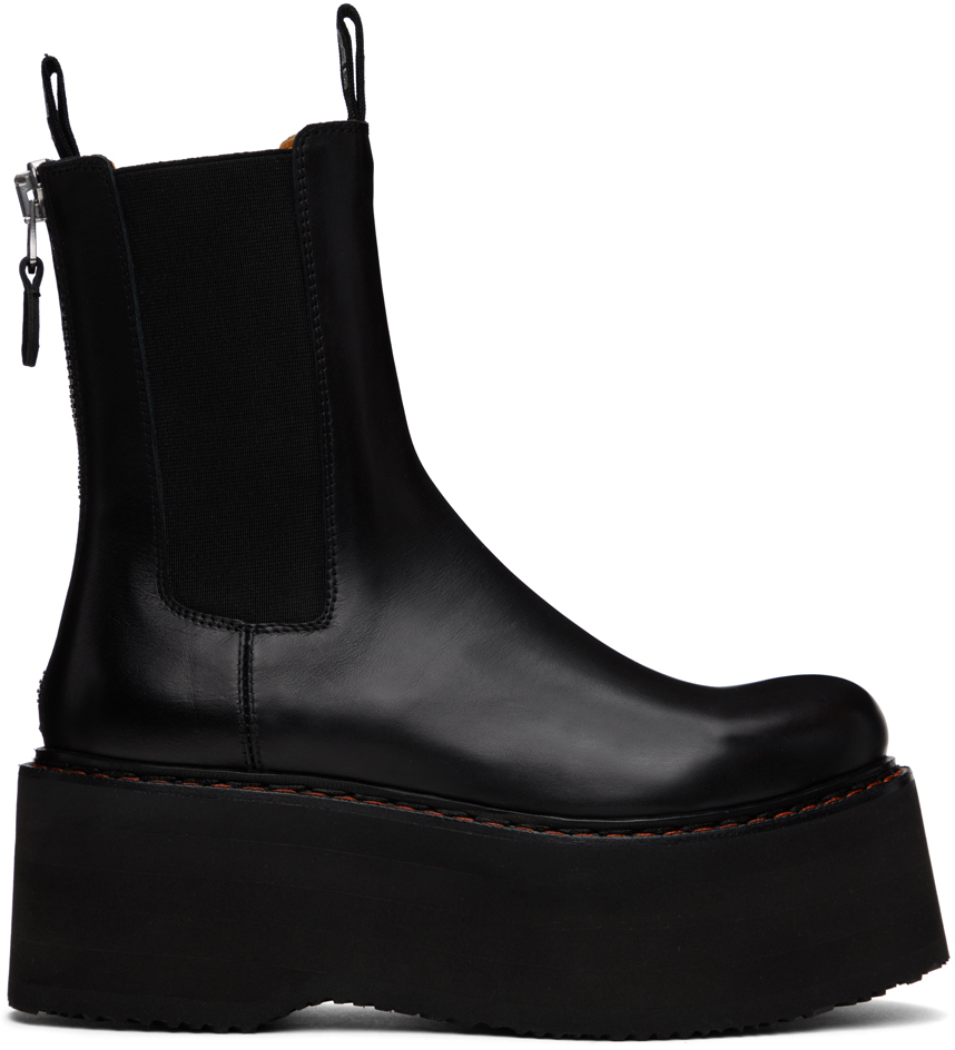 R13: Black Double Stack Chelsea Boots | SSENSE Canada