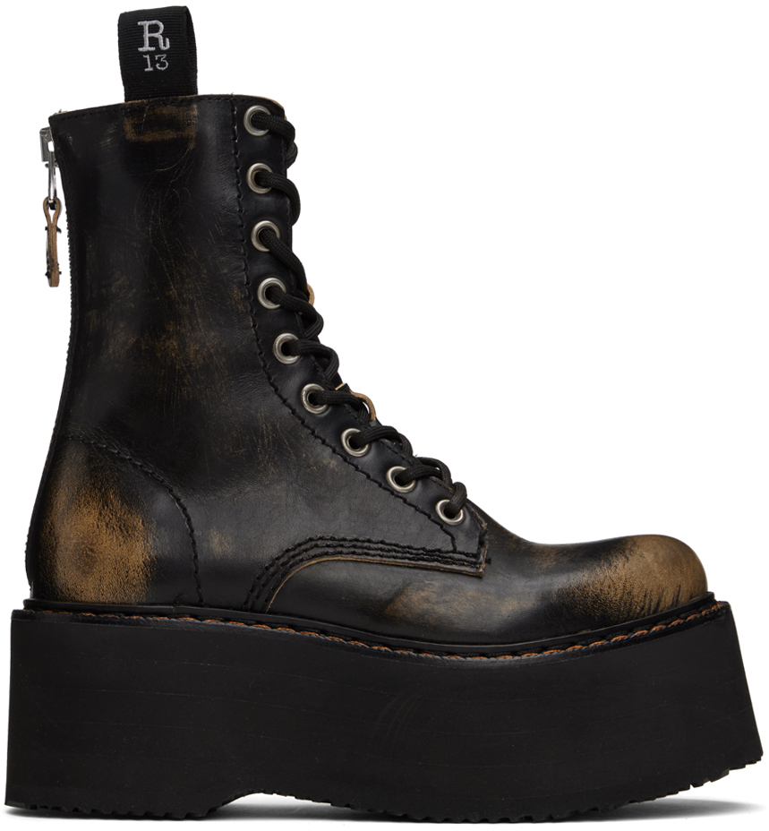 R13 BLACK DOUBLE STACK BOOTS