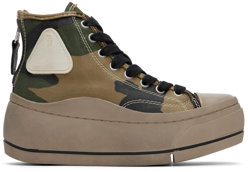 R13 Brown & Green Kurt Trainers In Camouflage