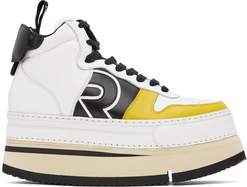 R13 White Riot Sneakers In White/yellow/black L