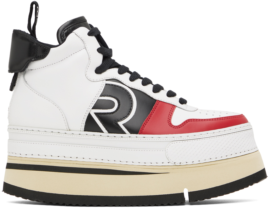 R13 White Riot Trainers In White,red,black Leather