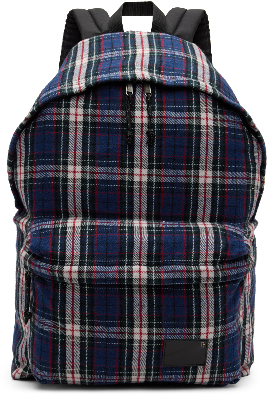 R13 Navy Oversized Backpack In Navy Plaid