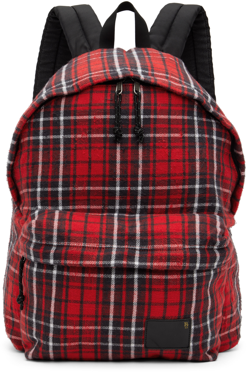 R13 Red Oversized Backpack In Red Plaid