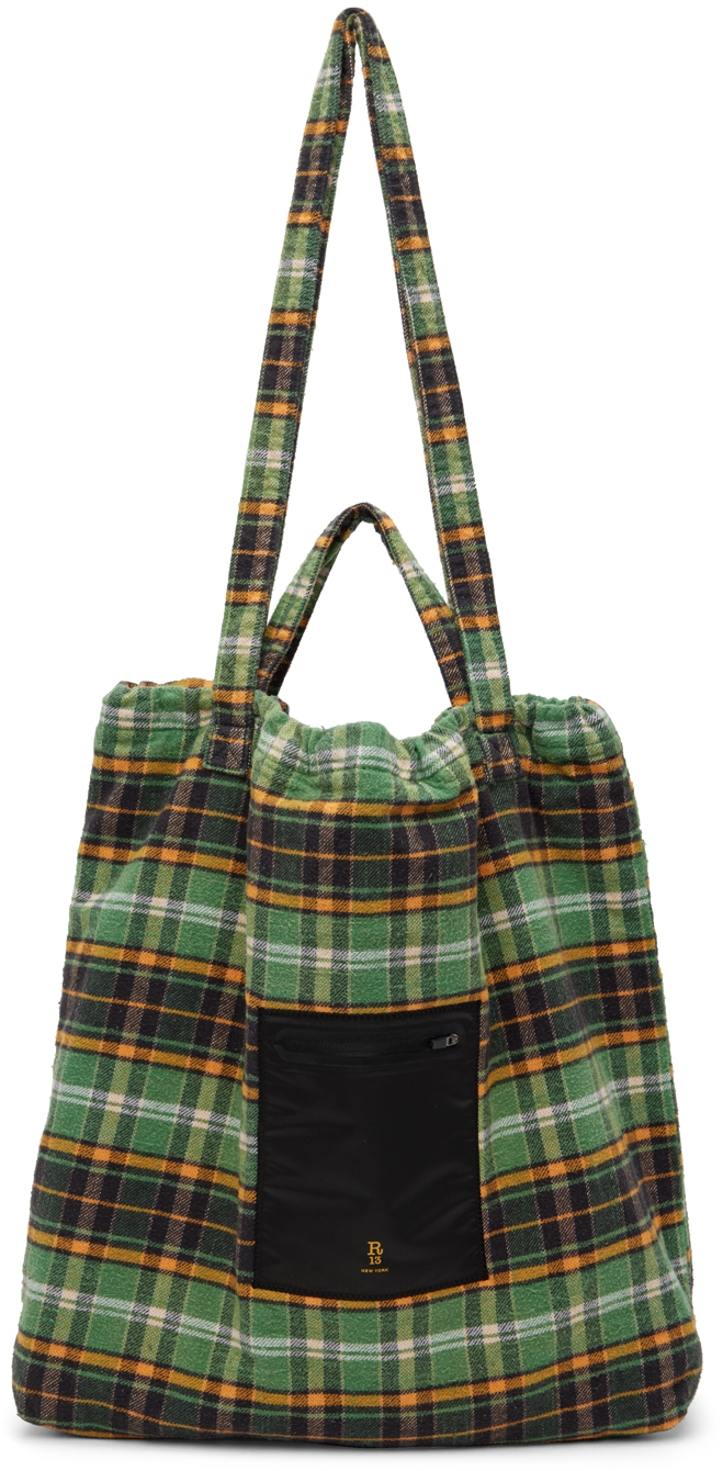 R13 Green Oversized Tote Bag In Green Plaid
