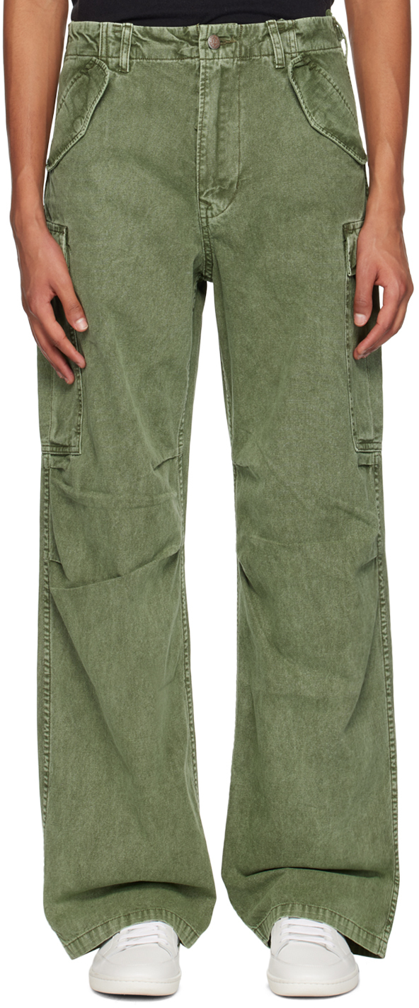 R13 Men's Cotton Wide-leg Cargo Pants In Olive