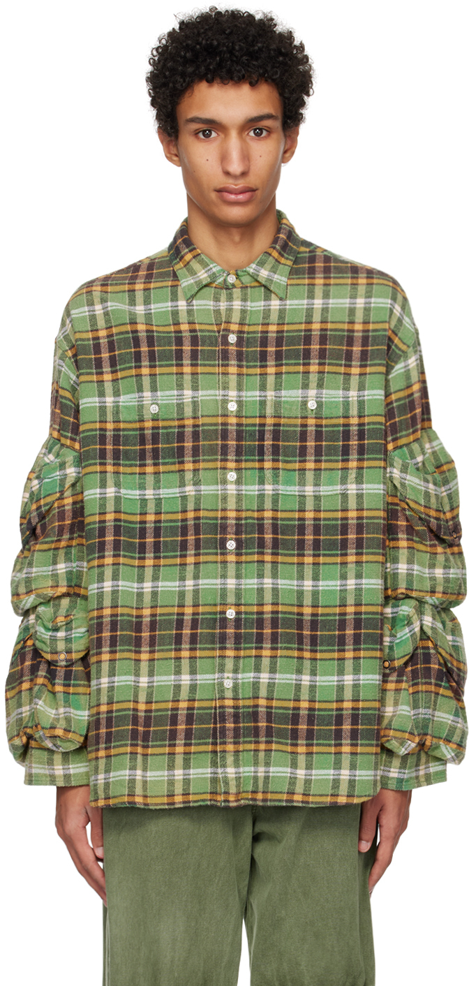 R13: Green Multi-Pocket Workwear Shirt | SSENSE