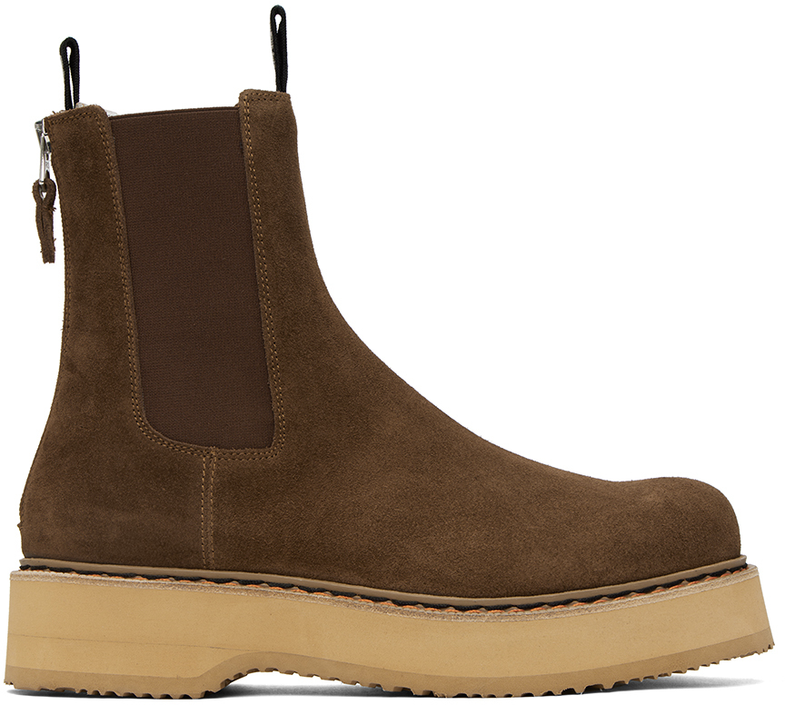 R13 Brown Single Stack Chelsea Boots In Brown Suede