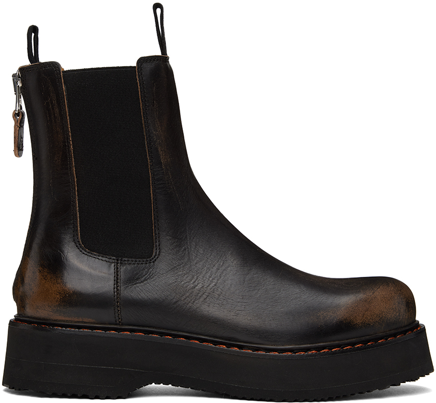 R13 Black Single Stack Chelsea Boots In Remove