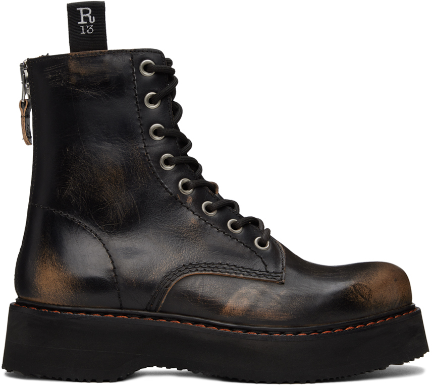 R13: Black Single Stack Boots | SSENSE Canada