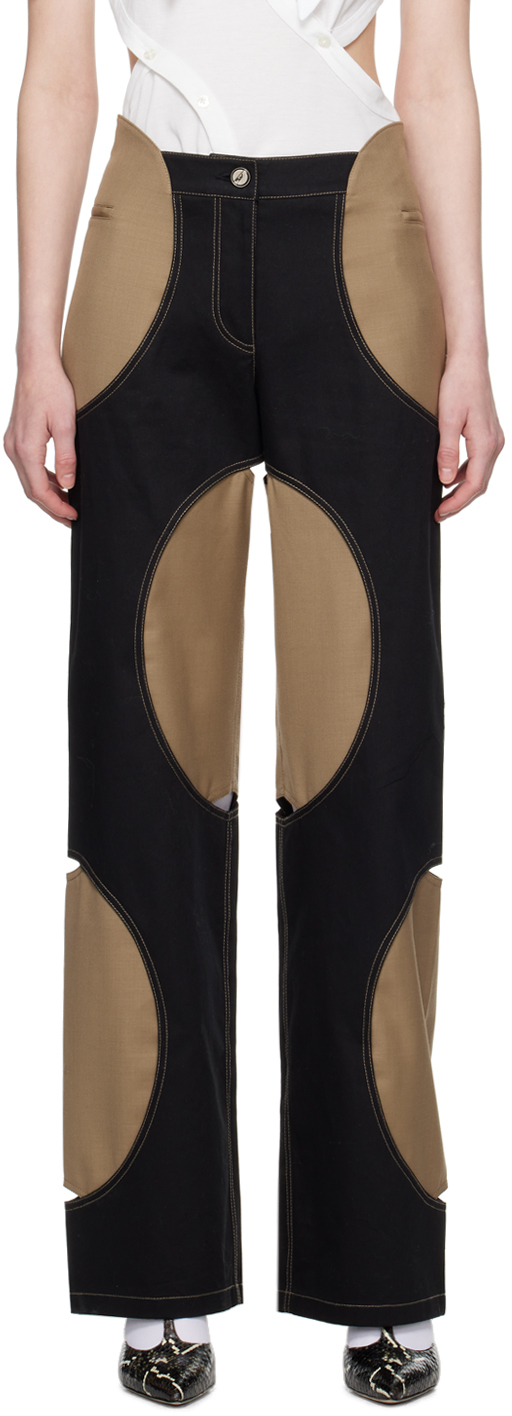Black & Brown Oval Trousers by J.Kim on Sale