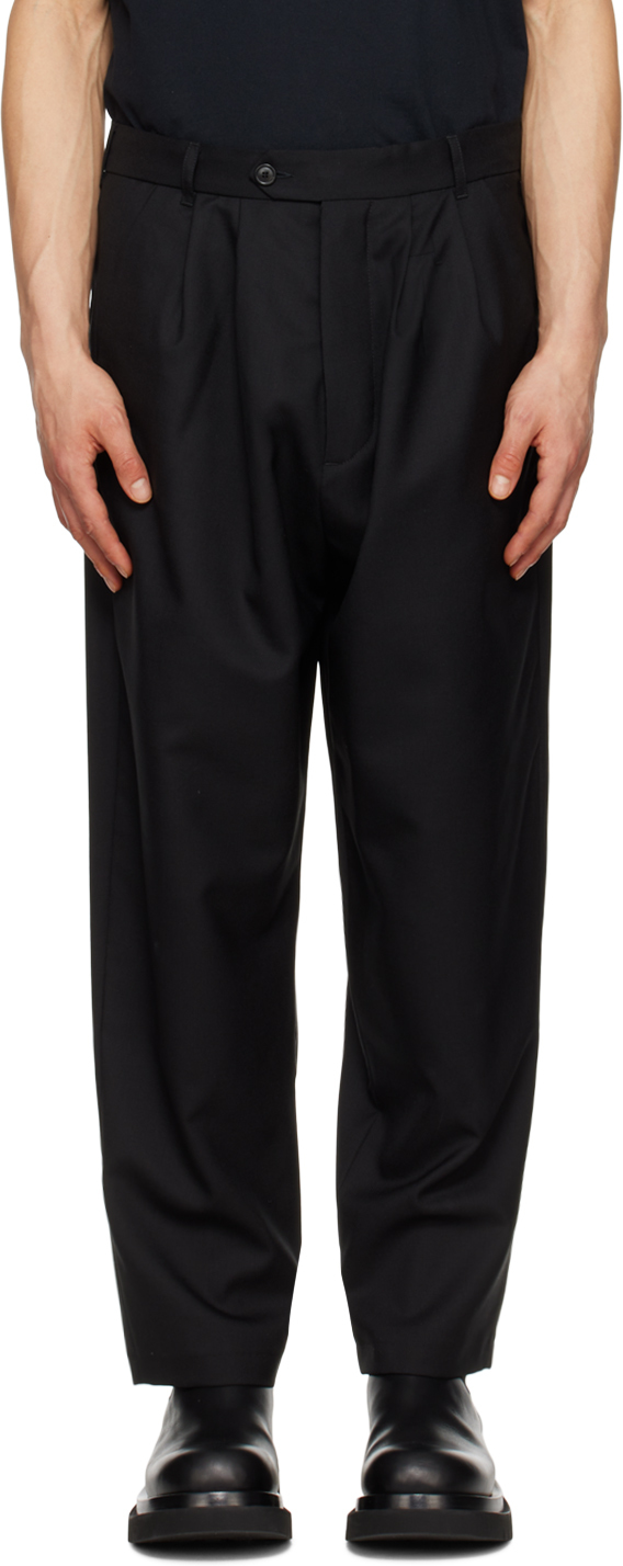 Lownn 84% Wool 16% Mohair Black Wool Tailored Pant With Slits - Slit Straight Trouser
