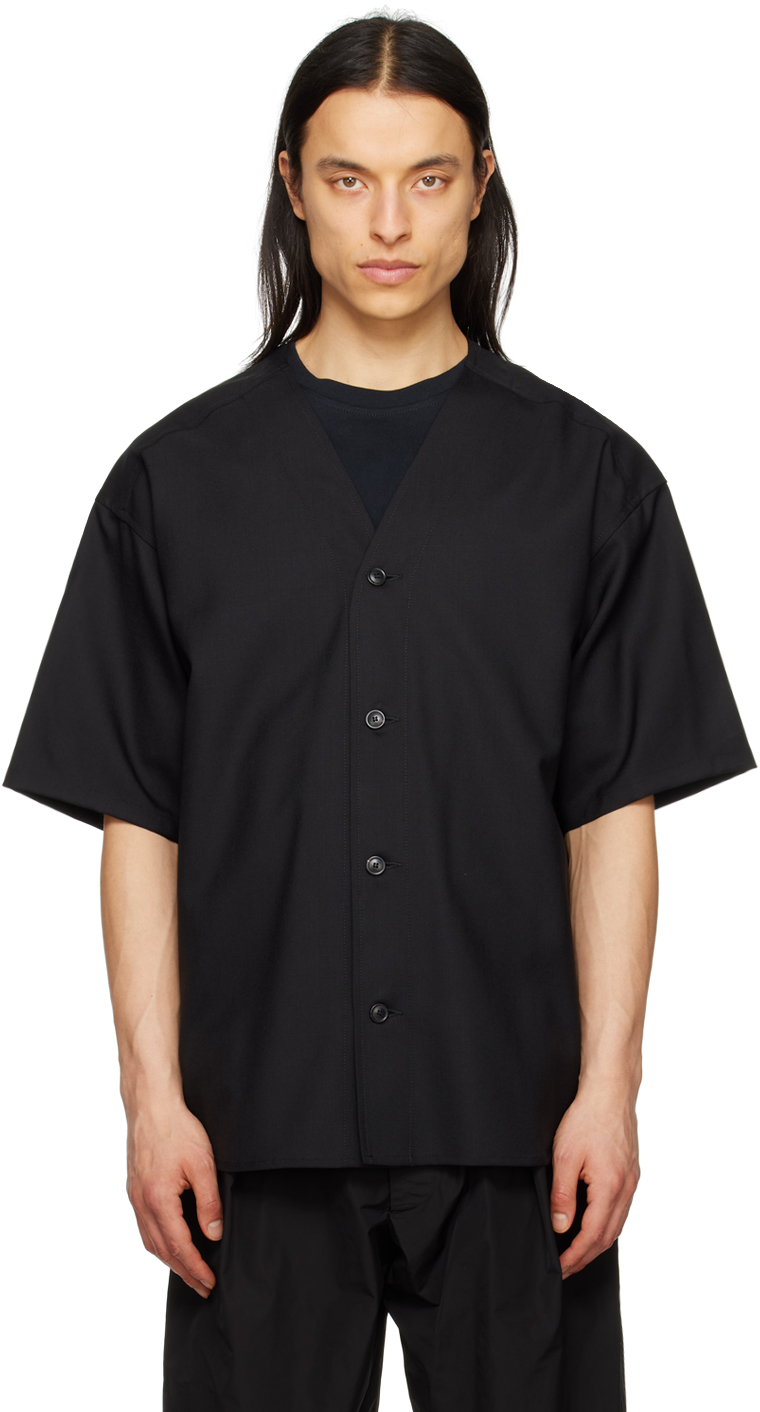 Lownn: Black Collarless Shirt | SSENSE UK