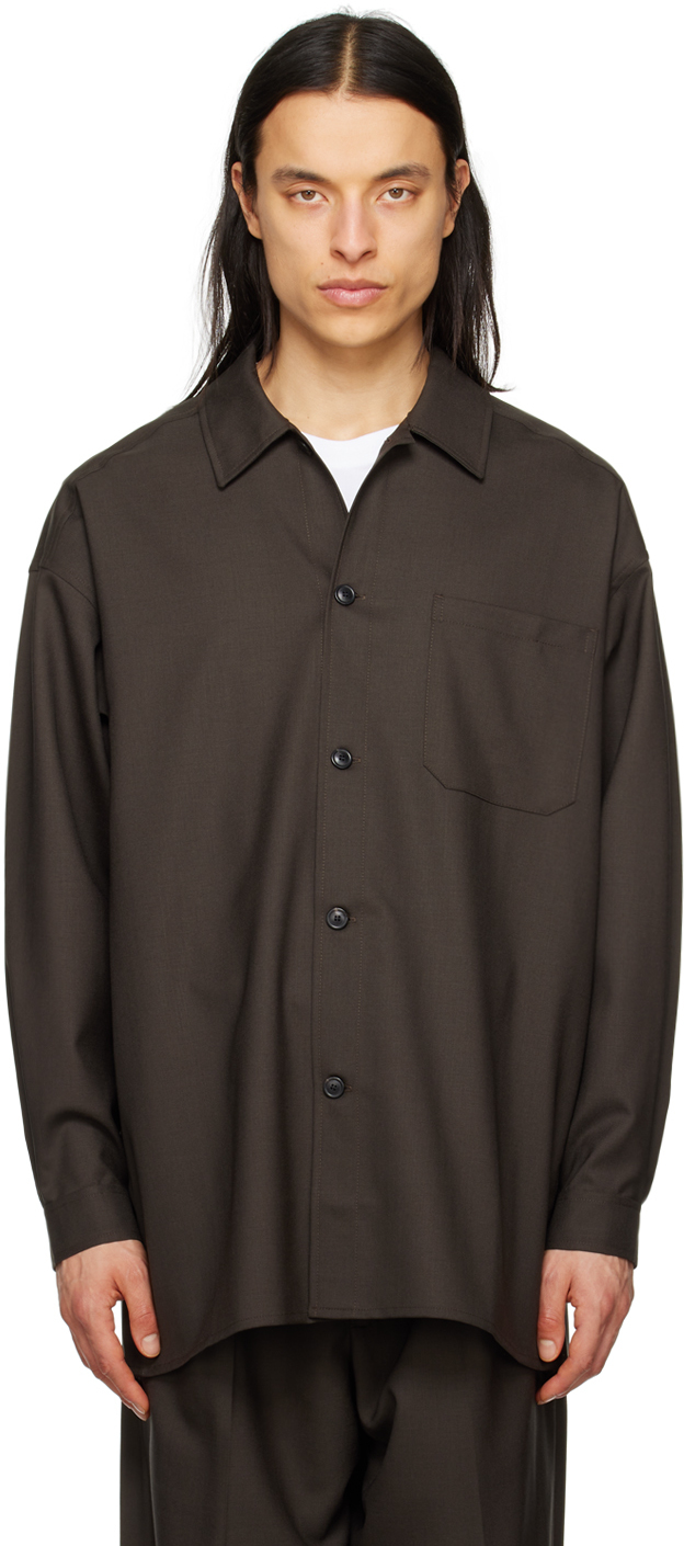 Lownn Brown Slit Shirt In Dark Brown