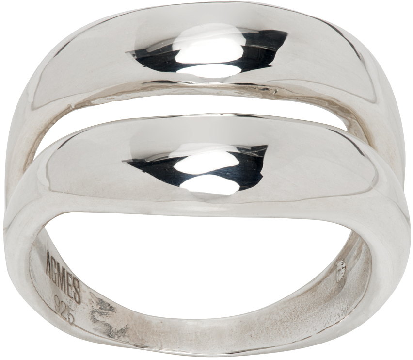 AGMES: Silver Double Wave Ring | SSENSE UK